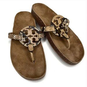 Tory Burch Miller Cloud Sandals Stamped Snake Print Leather Cork 8